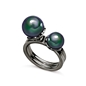 Grace Two Pieces Black Plated Dark Green Pearl Ring-